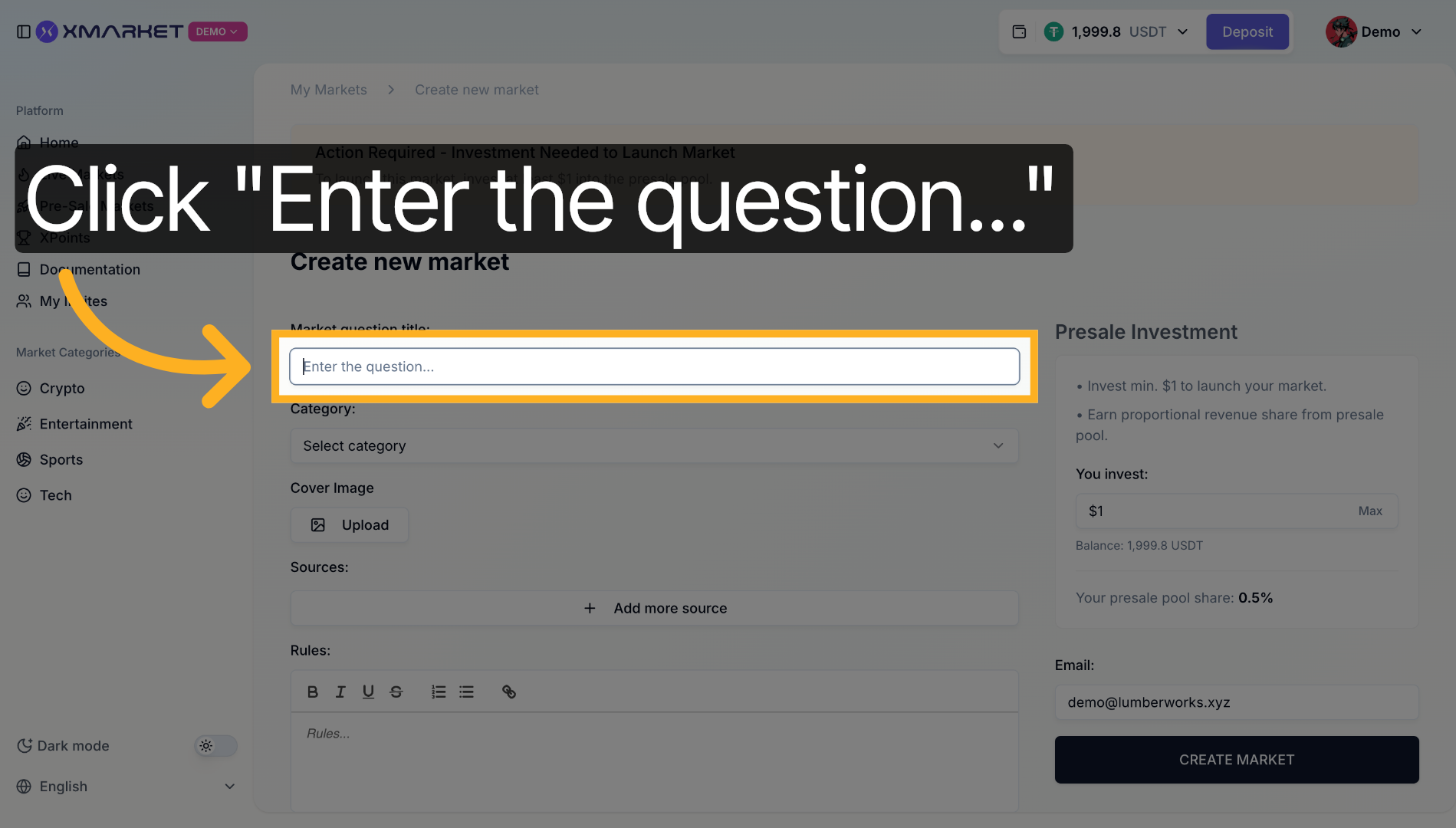 Market title input field